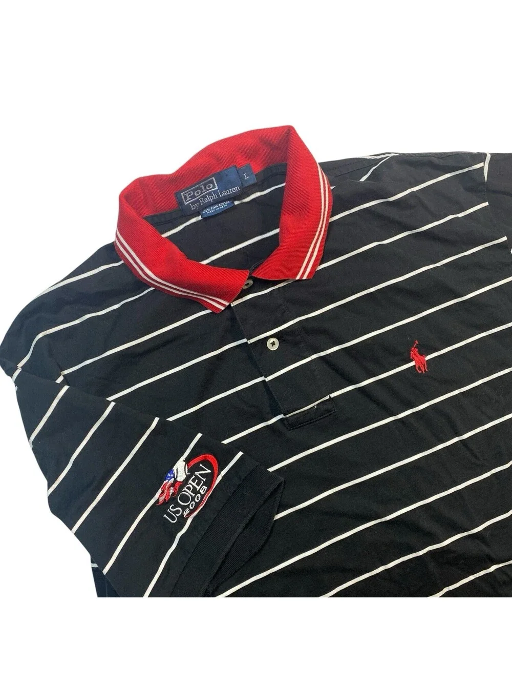 Polo by Ralph Lauren Vintage US Open 2008 Striped Polo Shirt Men's Size Large